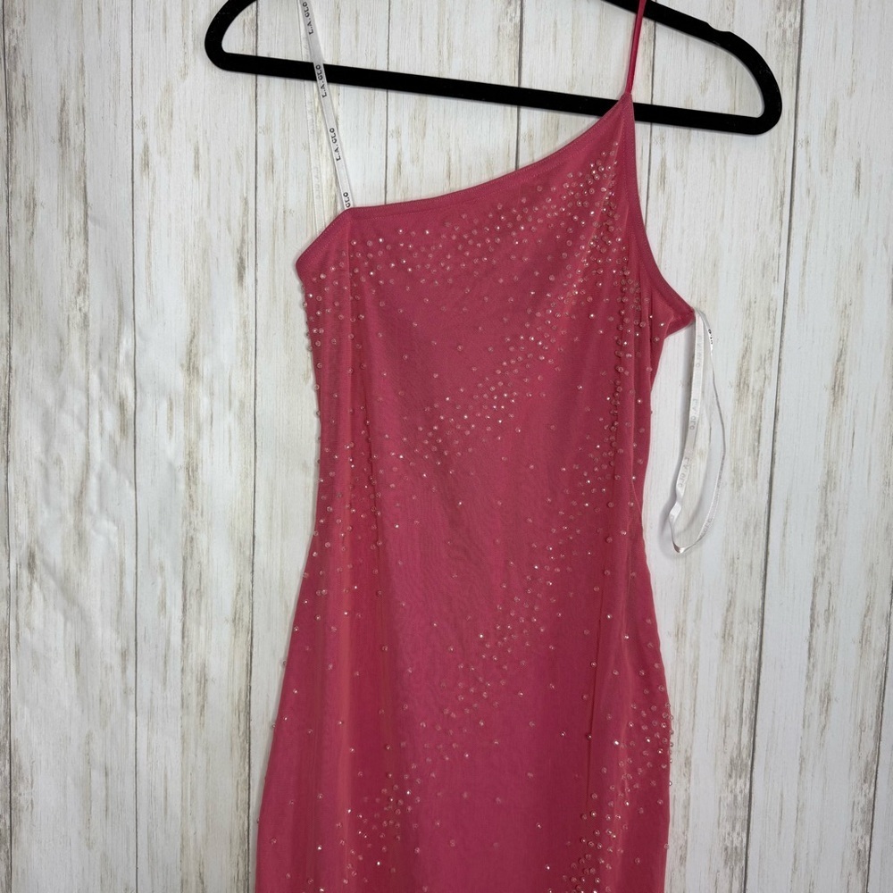 Vintage 90s 2000s L.A Glo Lurex irredescent rainbow shimmery one shoulder dress
